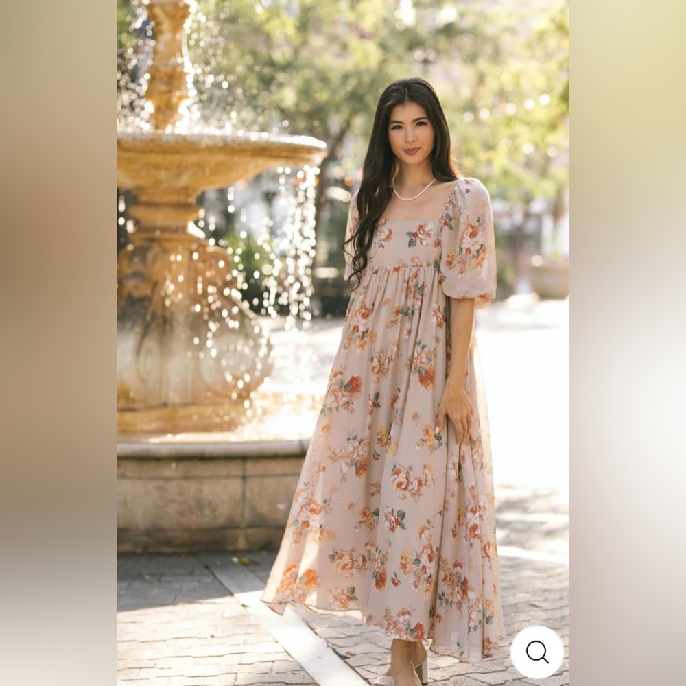 Storia Floral Maxi Dress - Cream and Pink